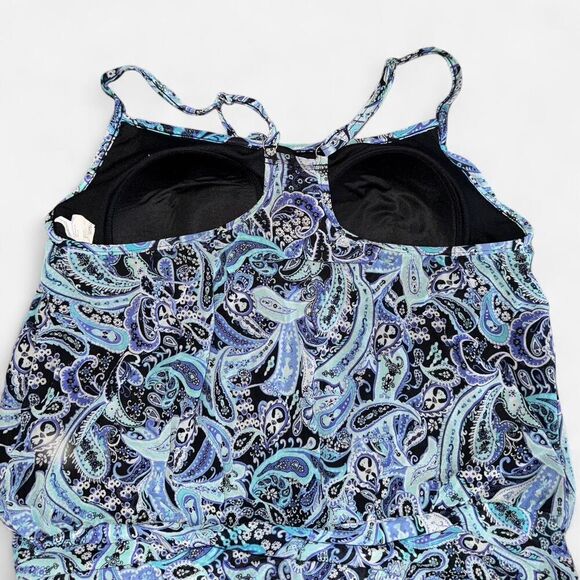 Blue Paisley Blouson Tankini Swimsuit Top with Adjustable Racerback Straps - Picture 6 of 8